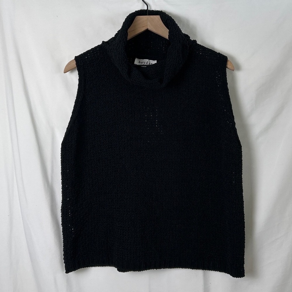 NWT Heyday Haylen Sleeveless Cowl Neck Chunky Open Knit Sweater Black Size L